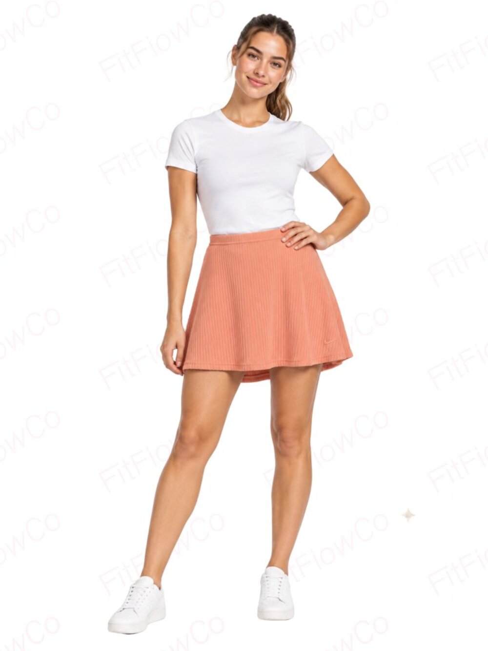 Nike Coral Ribbed Knit Flared Mini Skirt Women M NWT
